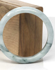 Baikalla Light Green W/ Dark Blue-Green Flowers Jadeite Jade "Half Round" Bangle Bracelet (59.5mm)