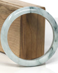 Baikalla Light Green W/ Dark Blue-Green Flowers Jadeite Jade "Half Round" Bangle Bracelet (59.5mm)