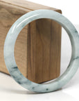 Baikalla Light Green W/ Dark Blue-Green Flowers Jadeite Jade "Half Round" Bangle Bracelet (59.5mm)