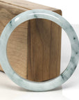 Baikalla Light Green W/ Dark Blue-Green Flowers Jadeite Jade "Half Round" Bangle Bracelet (59.5mm)