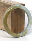 Baikalla Yellow-Brown & Light Blue-Green Jadeite Jade "Half Round" Bangle Bracelet (57mm)
