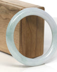 Baikalla White & Green Jadeite Jade "Traditional Full Round" Bangle Bracelet (55mm)