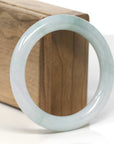 Baikalla White & Green Jadeite Jade "Traditional Full Round" Bangle Bracelet (55mm)