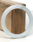 Baikalla Light Green & White Jadeite Jade "Traditional Full Round" Bangle Bracelet (56mm)
