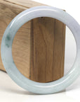Baikalla White-Lavender & Green W/ Blue-Green Flowers Jadeite Jade "Traditional Full Round" Bangle Bracelet (59.5mm)