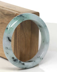 Baikalla Light Green W/ Blue-Green Flowers Jadeite Jade "Half Round" Bangle Bracelet (55.5mm)