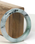 Baikalla Light Green W/ Blue-Green Flowers Jadeite Jade "Half Round" Bangle Bracelet (55.5mm)
