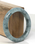 Baikalla Blue-Green Flower Jadeite Jade "Half Round" Bangle Bracelet (56.5mm)