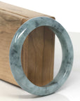 Baikalla Blue-Green Flower Jadeite Jade "Half Round" Bangle Bracelet (56.5mm)