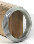 Baikalla Light Green & Wuji(乌鸡) "black chicken" Jadeite Jade "Half Round" Bangle Bracelet (60mm)