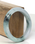 Baikalla White-Green W/ Blue-Green Flowers & Wuji Jadeite Jade "Half Round" Bangle Bracelet (57mm)