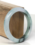 Baikalla White-Green W/ Blue-Green Flowers & Wuji Jadeite Jade "Half Round" Bangle Bracelet (57mm)