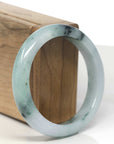 Baikalla White-Green W/ Blue-Green Flowers & Wuji Jadeite Jade "Half Round" Bangle Bracelet (57mm)