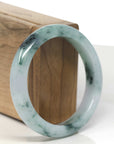 Baikalla White-Green W/ Blue-Green Flowers & Wuji Jadeite Jade "Half Round" Bangle Bracelet (57mm)