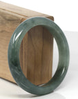 Baikalla Dark Oil-Green Jadeite Jade "Half Round" Bangle Bracelet (57.3mm)