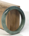 Baikalla Dark Oil-Green Jadeite Jade "Half Round" Bangle Bracelet (57.3mm)