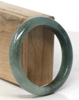 Baikalla Dark Oil-Green Jadeite Jade "Half Round" Bangle Bracelet (57.3mm)