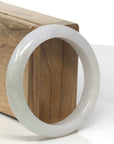 Baikalla White & Light Green Jadeite Jade "Half Round" Bangle Bracelet (55.3mm)
