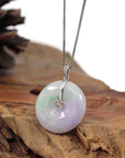 Baikalla Jewelry Gold Jadeite Jade Pendant Necklace Pendant Only "Good Luck Button" Lavender Jadeite Jade Lucky KouKou Pendant With 14K White Gold Diamond Bail