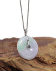 Baikalla Jewelry Gold Jadeite Jade Pendant Necklace "Good Luck Button" Lavender Jadeite Jade Lucky KouKou Pendant With 14K White Gold Diamond Bail