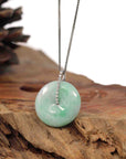 Baikalla Jewelry Gold Jadeite Jade Pendant Necklace Genuine Green Jadeite Jade Lucky KouKou " Ping An Kou " Pendant With 14K White Gold Bail & VS1 Diamond In Center.