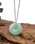Baikalla Jewelry Gold Jadeite Jade Pendant Necklace Pendant Only Genuine Green Jadeite Jade Lucky KouKou " Ping An Kou " Pendant With 14K White Gold Bail & VS1 Diamond In Center.