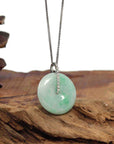 Baikalla Jewelry Gold Jadeite Jade Pendant Necklace Genuine Green Jadeite Jade Lucky KouKou " Ping An Kou " Pendant With 14K White Gold Bail & VS1 Diamond In Center.