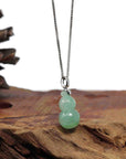 Baikalla Jewelry Jade Pendant 14K White Gold Jadeite Jade Good Luck Hulu Bottle Gourd Necklace