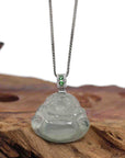 Baikalla Jewelry Gold Jadeite Jade Pendant Necklace Pendant Only Natural Burmese Jadeite Jade Happy Buddha With 14k White Gold AA Emerald Bail