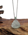Baikalla Jewelry Gold Jadeite Jade Pendant Necklace Natural Burmese Jadeite Jade Happy Buddha With 14k White Gold AA Emerald Bail