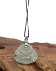 Baikalla Jewelry Gold Jadeite Jade Pendant Necklace Natural Burmese Jadeite Jade Happy Buddha With 14k White Gold AA Emerald Bail