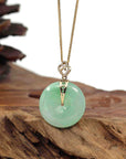 Baikalla Jewelry Gold Jadeite Jade Pendant Necklace Pendant Only "Good Luck Button" Green Jadeite Jade Lucky KouKou Pendant With 14K Yellow Gold Diamond Bail