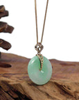 Baikalla Jewelry Gold Jadeite Jade Pendant Necklace "Good Luck Button" Green Jadeite Jade Lucky KouKou Pendant With 14K Yellow Gold Diamond Bail