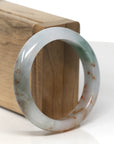 Baikalla Icy Multi-Color "Fu Lu Shou" W/ Sajin Jadeite Jade "Half Round" Bangle Bracelet (54mm)