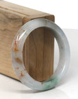 Baikalla Icy Multi-Color "Fu Lu Shou" W/ Sajin Jadeite Jade "Half Round" Bangle Bracelet (54mm)