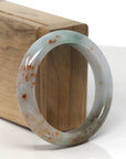 Baikalla Icy Multi-Color "Fu Lu Shou" W/ Sajin Jadeite Jade "Half Round" Bangle Bracelet (54mm)
