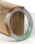 Baikalla Icy Apple-Green & White W/ Yellow-Brown Patches "Traditional Round" Jadeite Jade Bangle Bracelet (54.3mm)