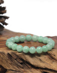 Baikalla Apple-Green Genuine Jadeite Jade Round Bead Bracelet (9mm)