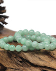 Baikalla Apple-Green Genuine Jadeite Jade Round Bead Bracelet (9mm)