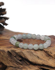 Baikalla Icy White & Green Genuine Jadeite Jade Round Bead Bracelet (8mm)