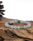 Baikalla Icy White & Green Genuine Jadeite Jade Round Bead Bracelet (8mm)