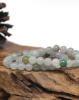 Baikalla Icy White & Green Genuine Jadeite Jade Round Bead Bracelet (8mm)