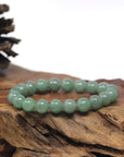 Baikalla Natural Green Genuine Jadeite Jade Round Bead Bracelet (9mm)