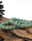 Baikalla Natural Green Genuine Jadeite Jade Round Bead Bracelet (9mm)