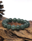 Baikalla Oil-Green Genuine Jadeite Jade Large Round Bead Bracelet (12mm)