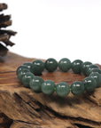 Baikalla Oil-Green Genuine Jadeite Jade Large Round Bead Bracelet (12mm)