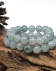 Baikalla Light Blue-Green Flower Genuine Jadeite Jade Large Round Bead Bracelet (12.5mm)