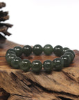Baikalla Forest-Green Nephrite Jade Large Round Bead Bracelet (12.1mm)