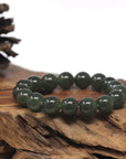Baikalla Forest-Green Nephrite Jade Large Round Bead Bracelet (12.1mm)