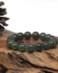 Baikalla Forest-Green Nephrite Jade Large Round Bead Bracelet (12.1mm)